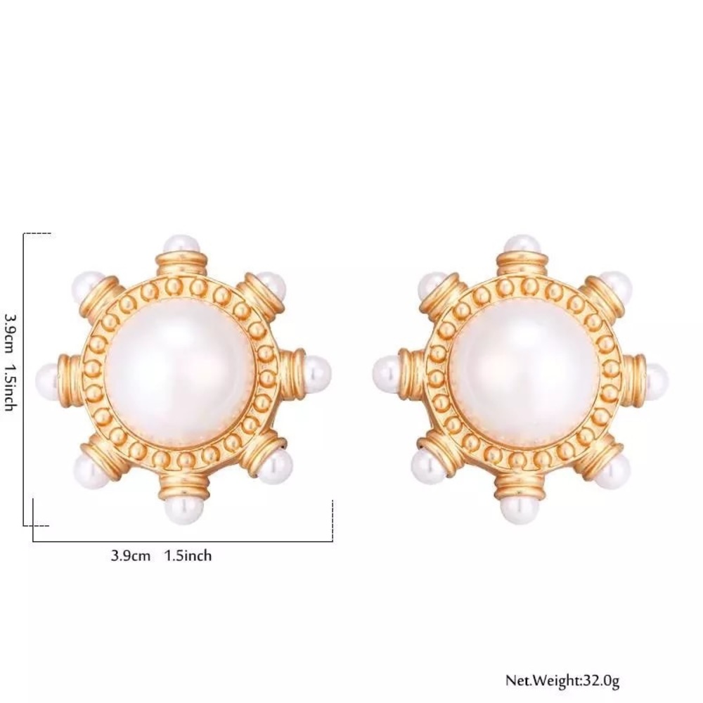 Vintage Round Pearl Clips with Studs - Picture 5 of 5